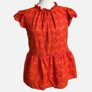 Crown‎ & Ivy Women's Orange Flutter Sleeve Embroidered Top